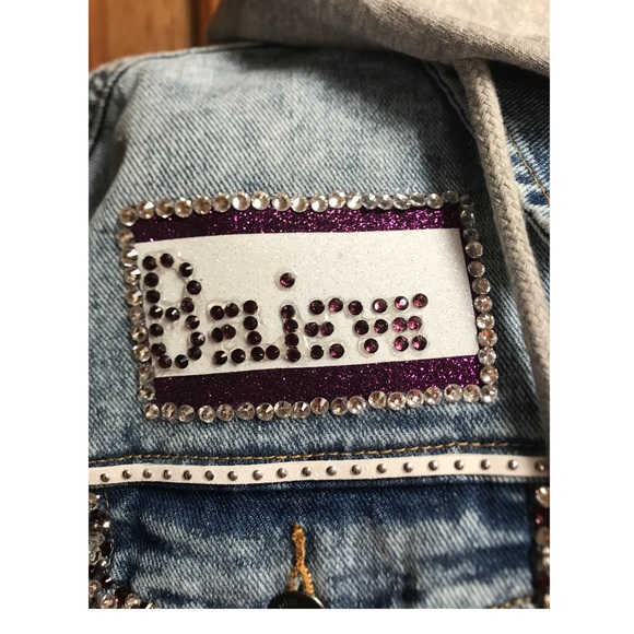 Pegasus Embellished Jean Jacket Hooded Sweatshirt - Picture 6 of 7